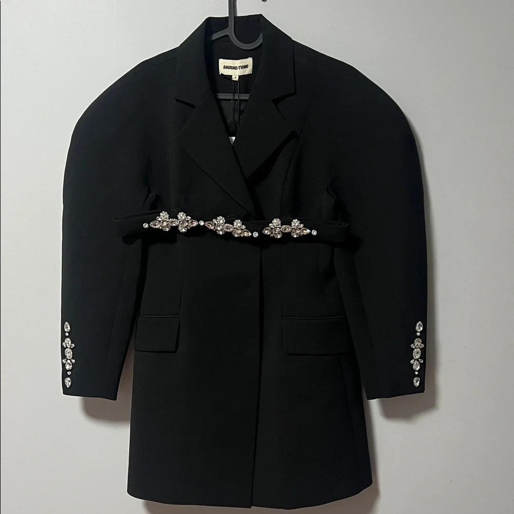 Elegant Black Blazer dress with Crystal Embellishments! - Picture 9 of 16